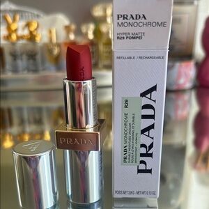 Prada Monochrome Hyper Matte Lipstick R29 Pompei — Deep Red Satin Tube
